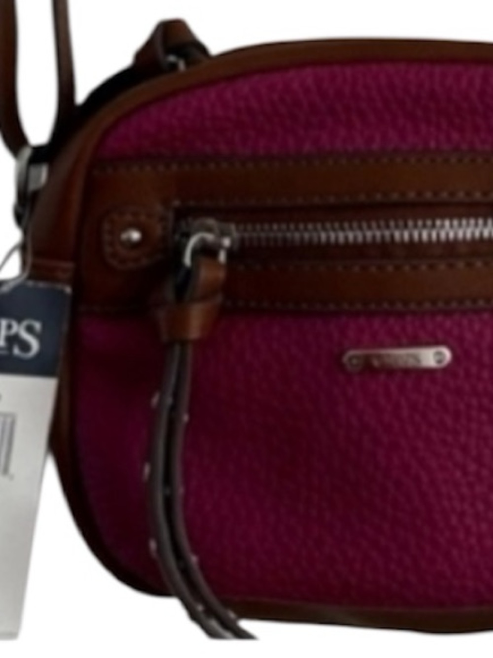 NEW CUTE Chaps Fuchsia Pink and Brown Crossbody Bag Approx 8" X 6" X 1.5" NWT - Picture 3 of 6